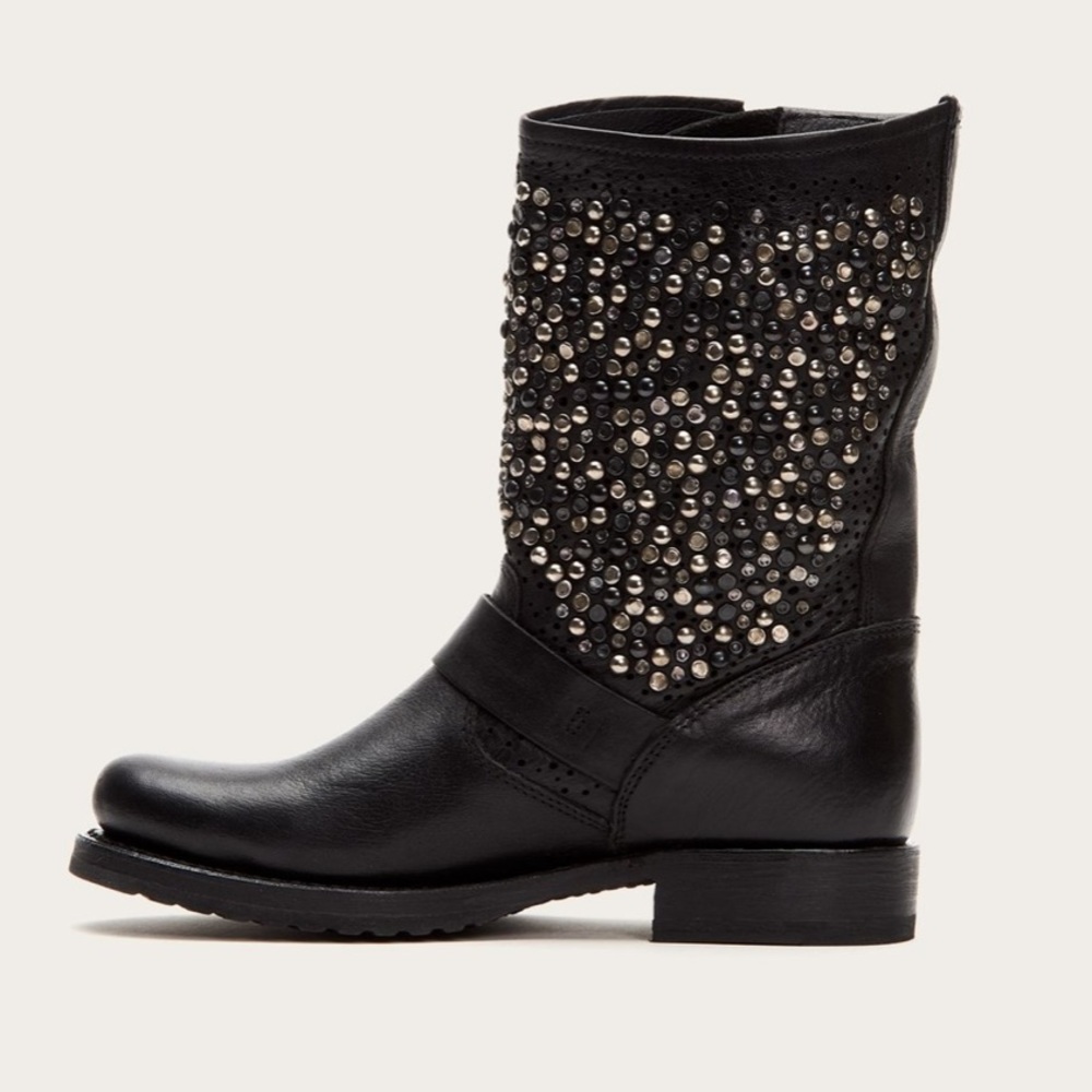 Frye Black Studded Combat Boots - Picture 3 of 13
